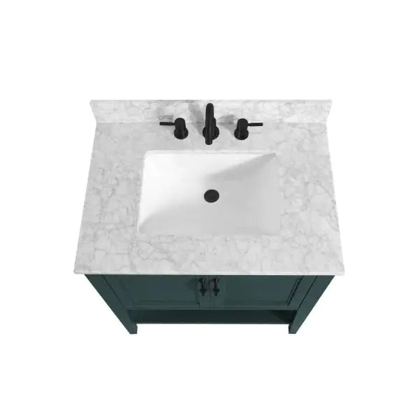 Home Decorators Collection Sherway 31 in. W x 22 in. D Bath Vanity in Antigua Green with Marble Vanity Top in Carrara White with White Basin