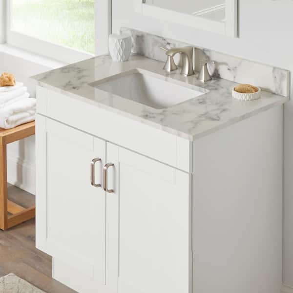 Home Decorators Collection 37 in Engineered Marble Single Trough Basin Vanity Top in Calacutta with White Basin