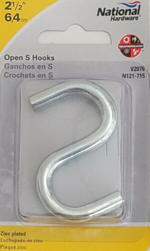 National Hardware N121-715 V2076 Open S Hook in Zinc plated 2 1/2