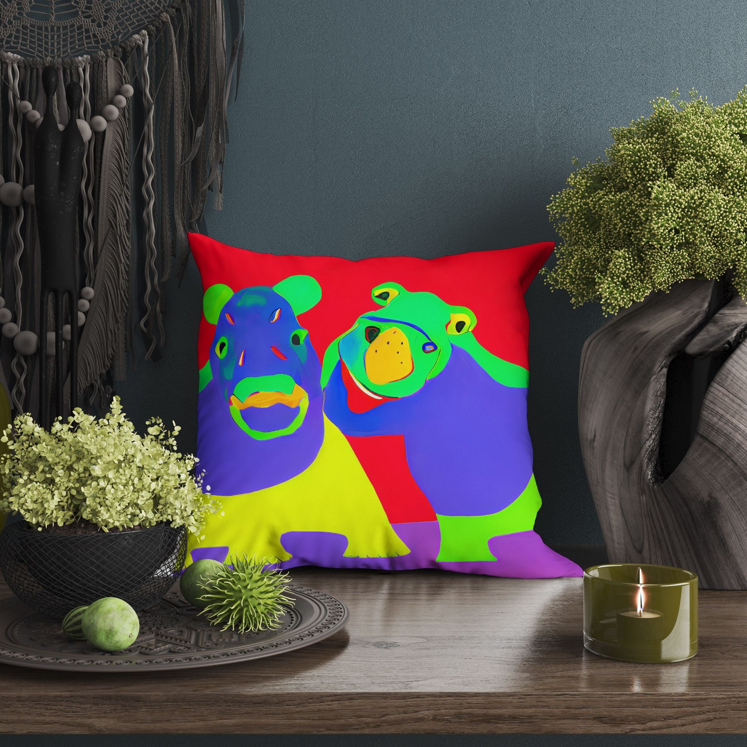 Modern Art African Wildlife Hippopotamus Pillow Case, Abstract Throw Pillow Cover, Art Pillow, Colorful Pillow Case, Modern Pillow