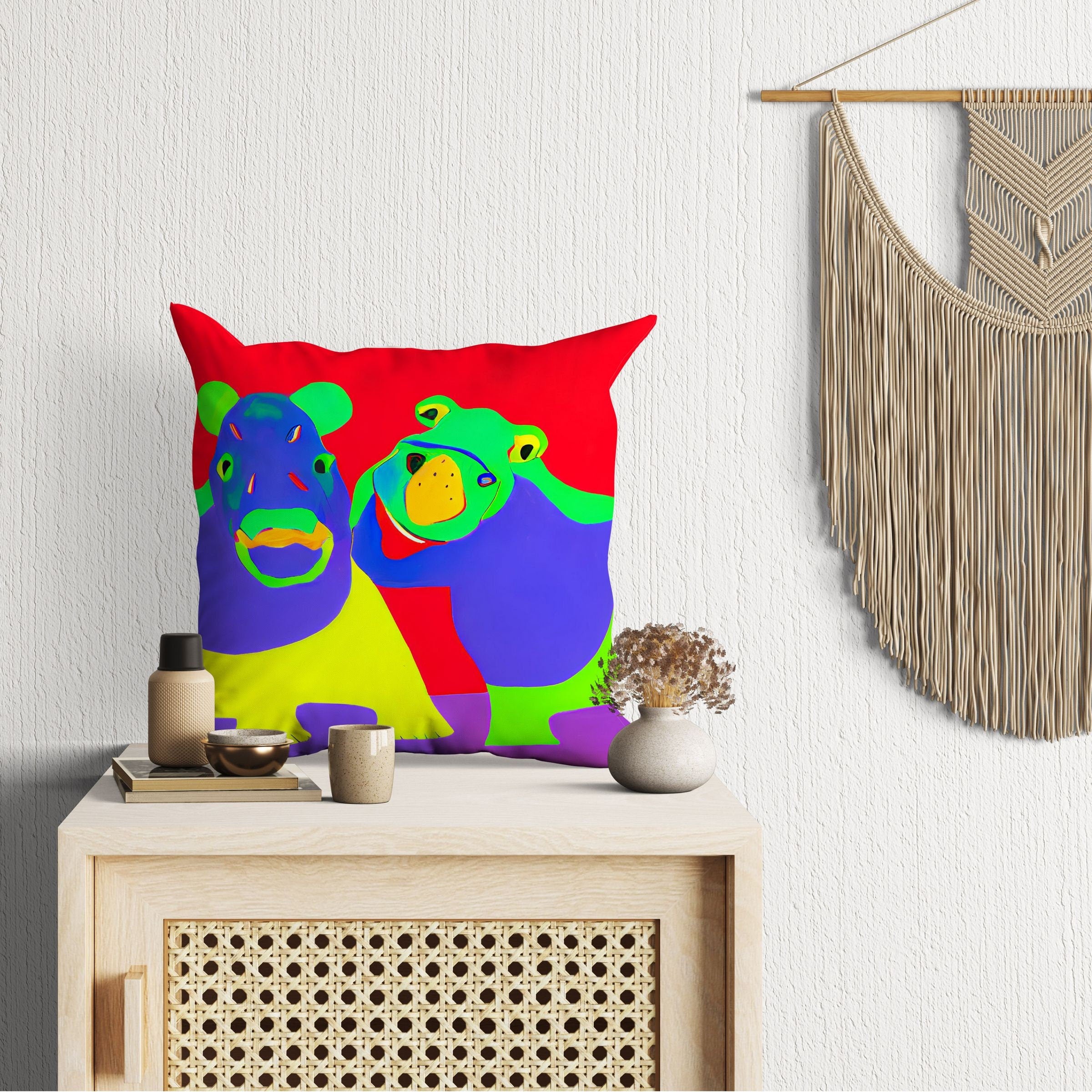 Modern Art African Wildlife Hippopotamus Pillow Case, Abstract Throw Pillow Cover, Art Pillow, Colorful Pillow Case, Modern Pillow