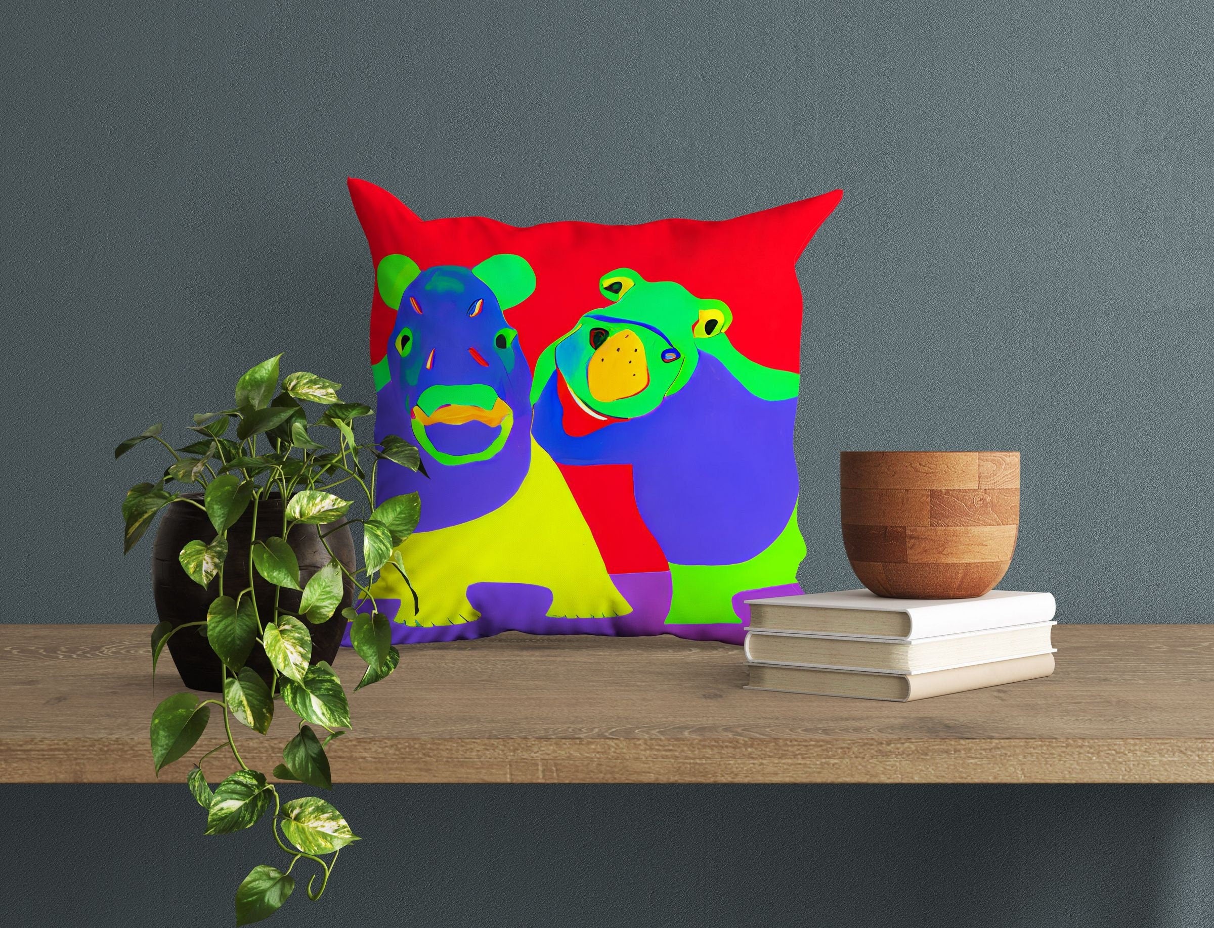 Modern Art African Wildlife Hippopotamus Pillow Case, Abstract Throw Pillow Cover, Art Pillow, Colorful Pillow Case, Modern Pillow