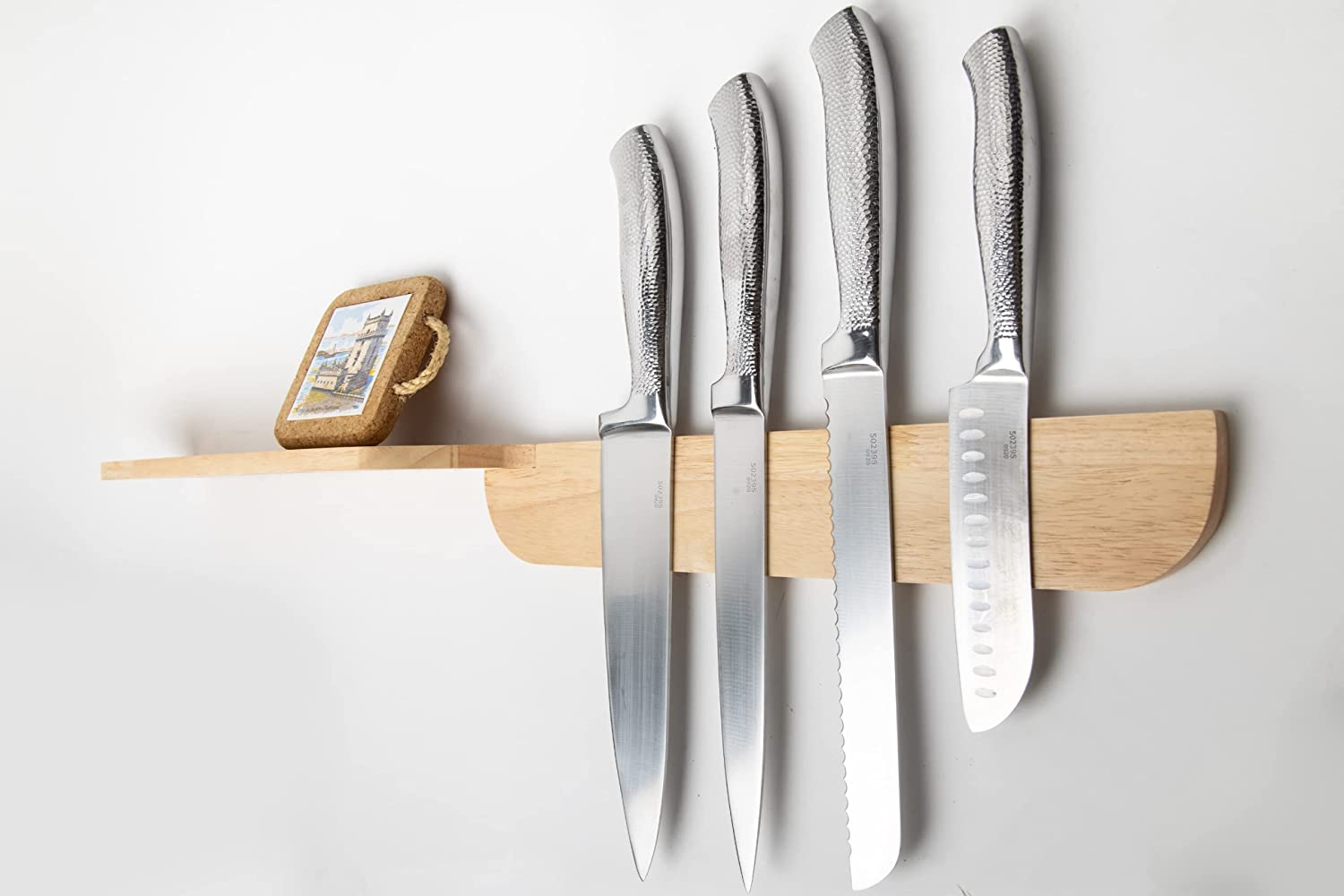 Magnetic Knife Holder for Wall w/Shelf - Wall-Mount Wooden Knife Strip made of Sturdy Bamboo