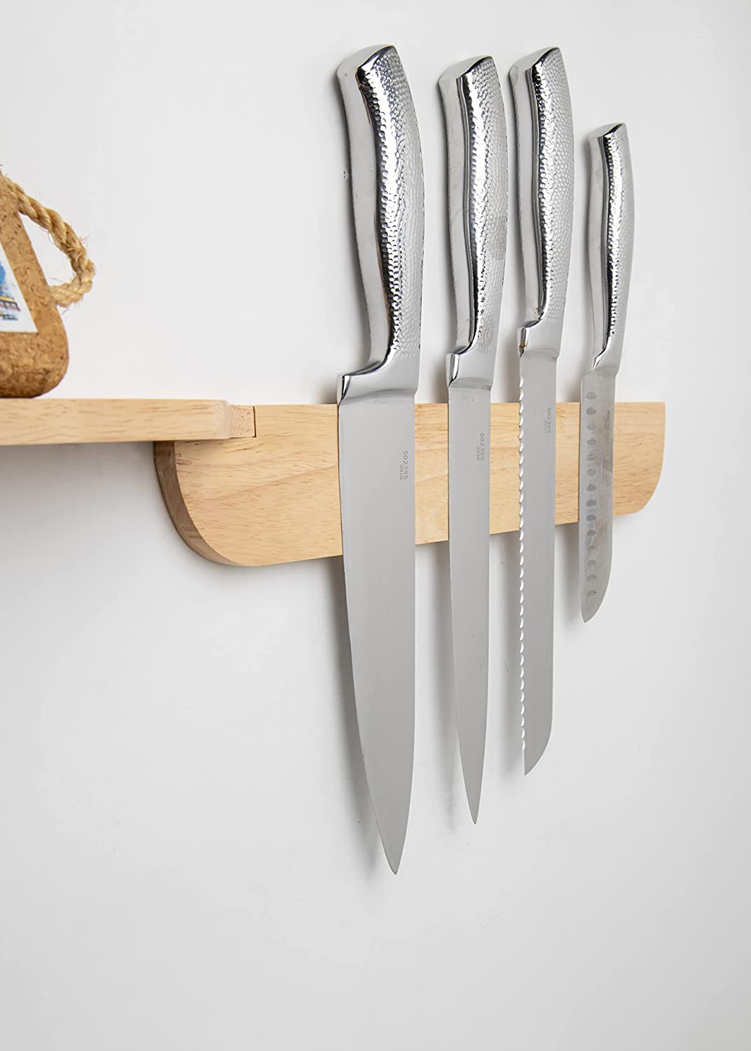 Magnetic Knife Holder for Wall w/Shelf - Wall-Mount Wooden Knife Strip made of Sturdy Bamboo