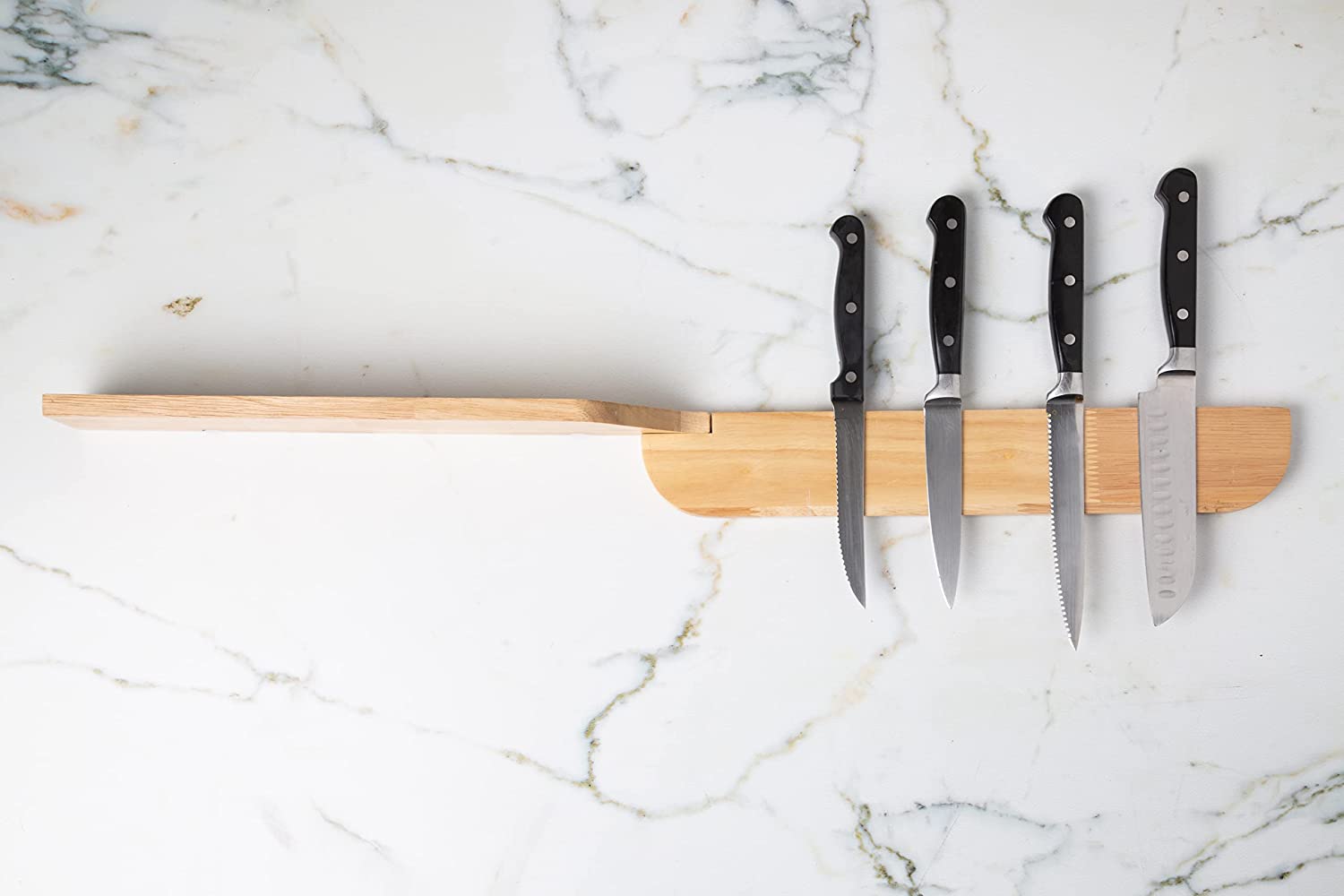 Magnetic Knife Holder for Wall w/Shelf - Wall-Mount Wooden Knife Strip made of Sturdy Bamboo