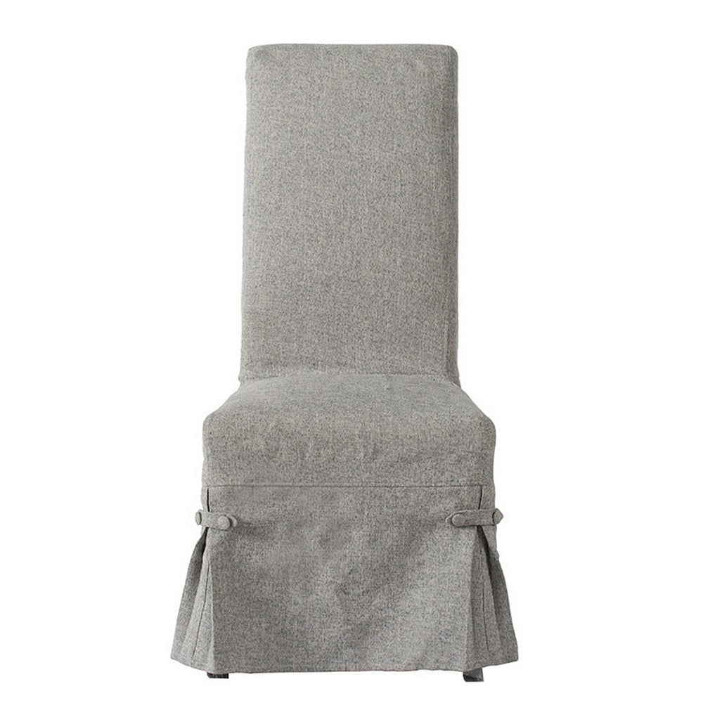 25 Inch Dining Side Chair, Gray Linen Fabric Upholstery, Skirted Parsons By Casagear Home