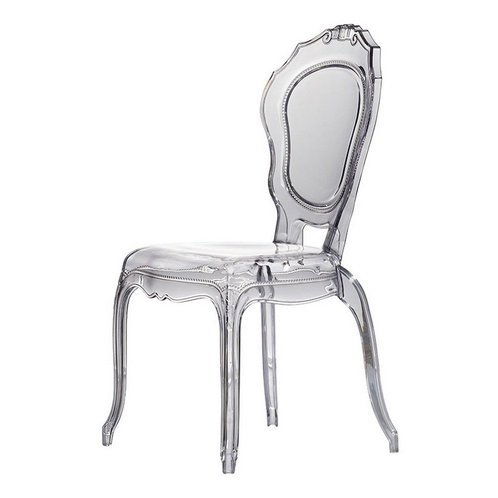 22 Inch Side Dining Chair, Clear Smoke Finish, Classic Curved Backrest By Casagear Home