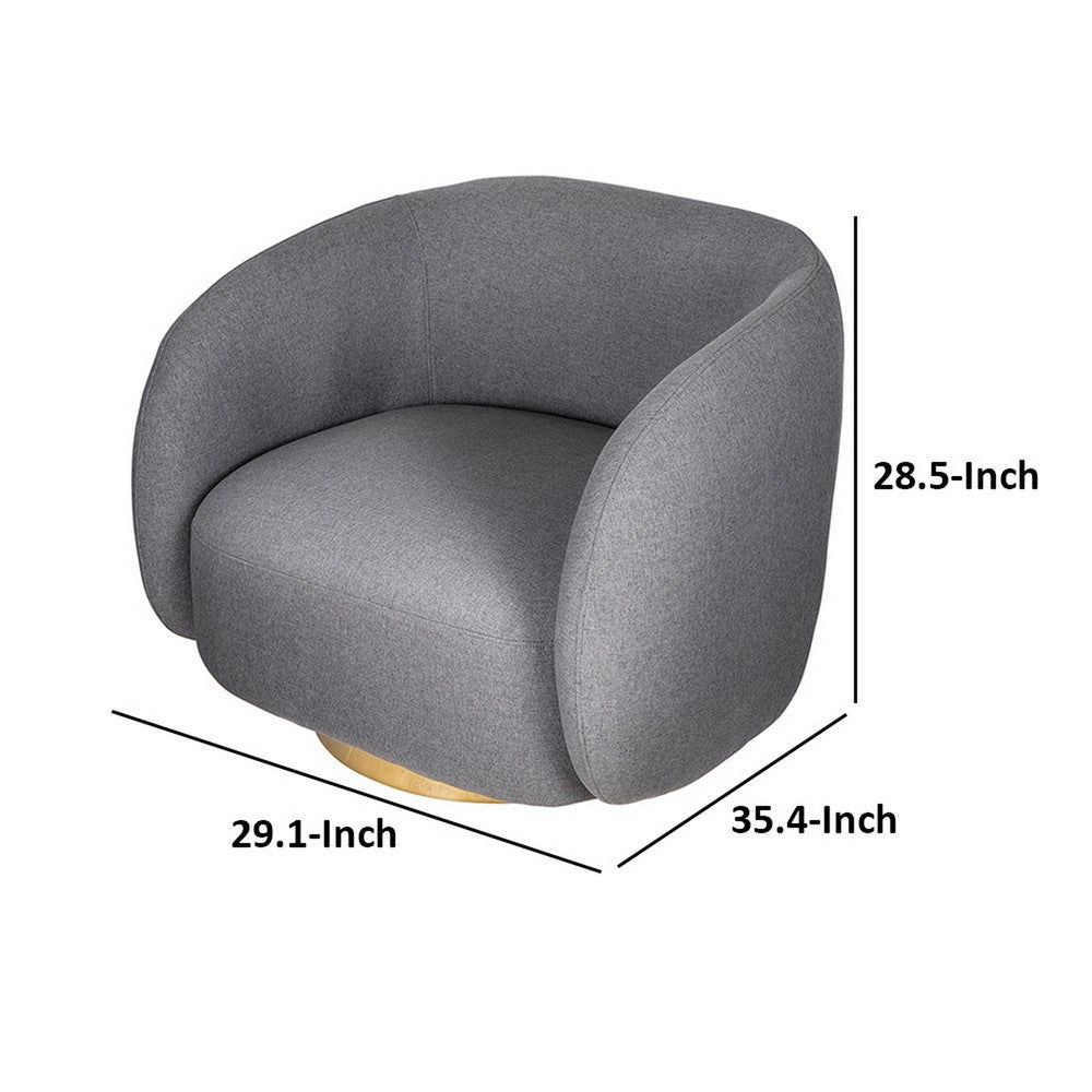 Eros 35 Inch Swivel Accent Chair, Plush Gray Fabric Upholstery, Gold Base By Casagear Home