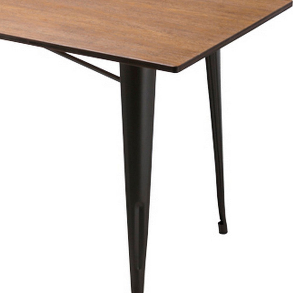 Matie 55 Inch Dining Table, Rectangular Wood Top, Metal Legs, Gray Finish By Casagear Home