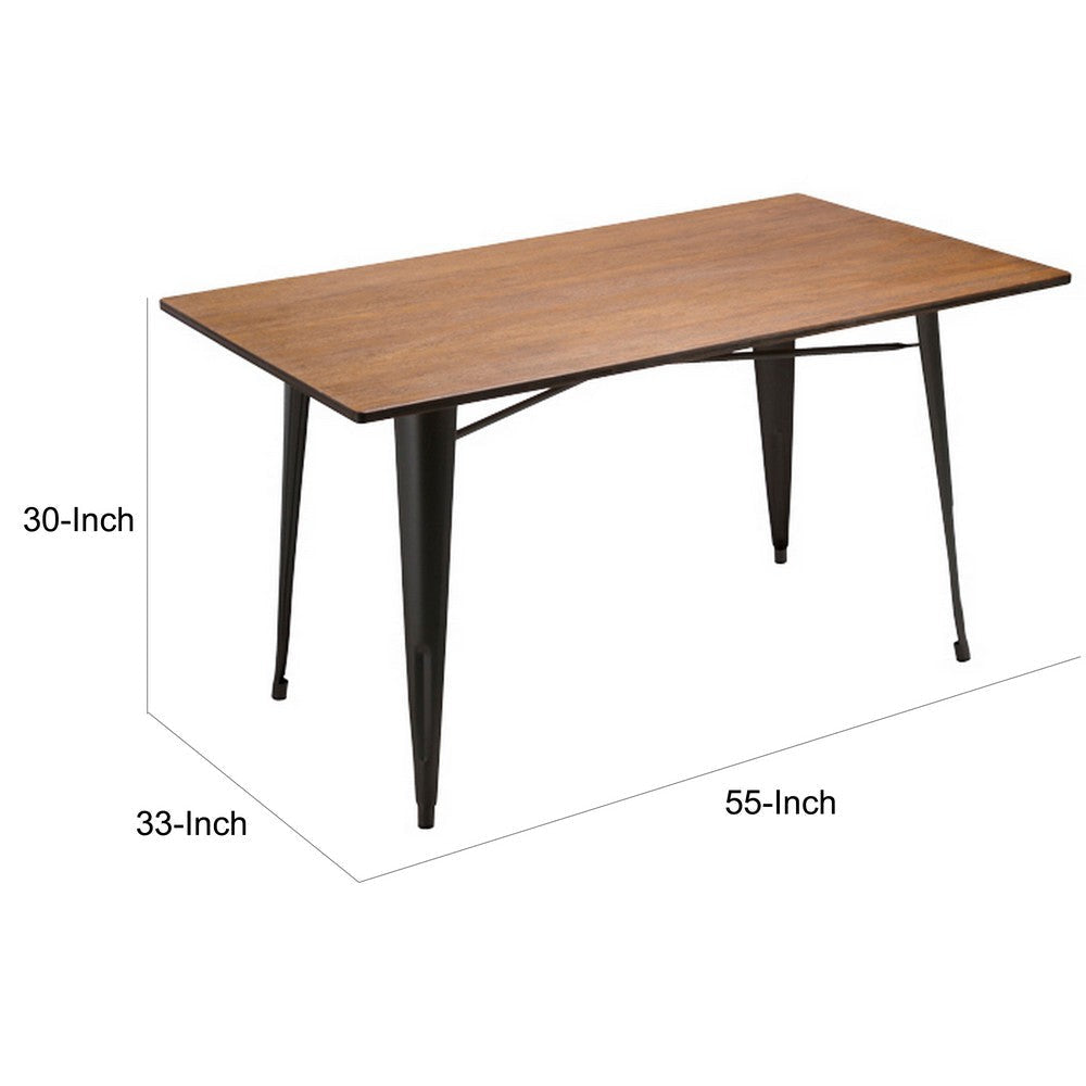 Matie 55 Inch Dining Table, Rectangular Wood Top, Metal Legs, Gray Finish By Casagear Home