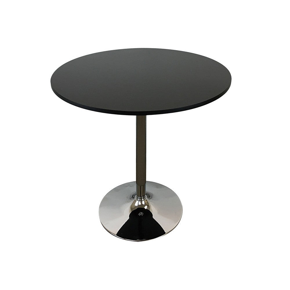 Mari 36 Inch Counter Height Table, Black Round Top and Stainless Steel Base By Casagear Home