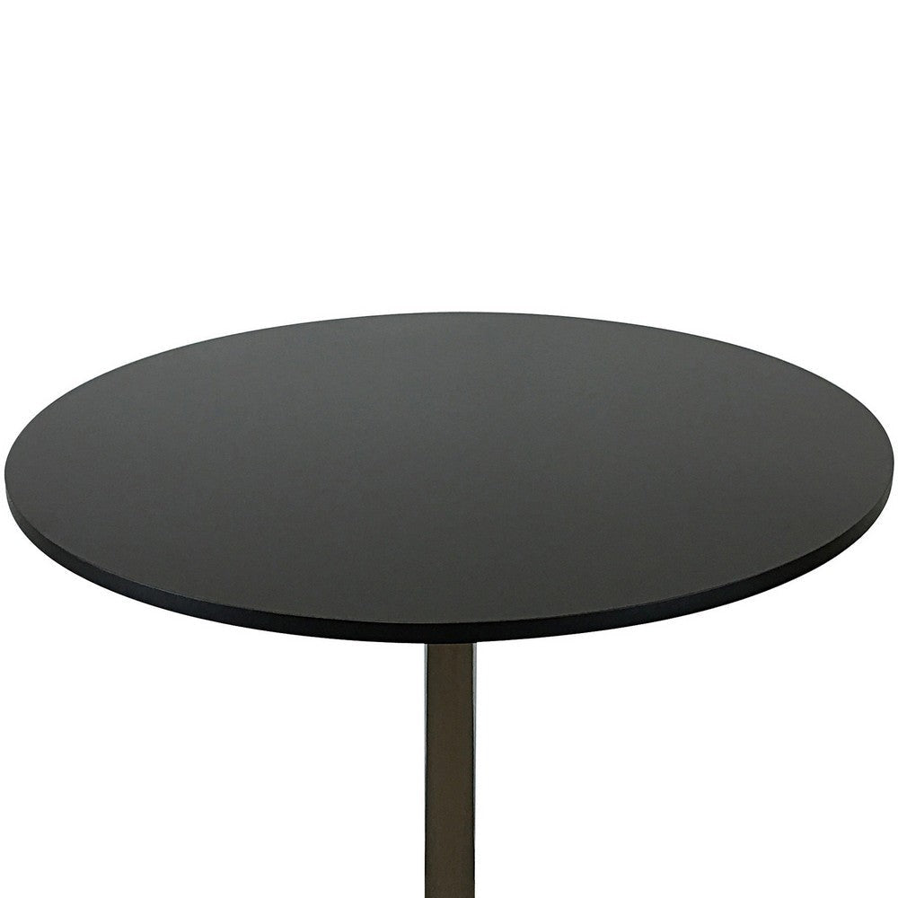 Mari 36 Inch Counter Height Table, Black Round Top and Stainless Steel Base By Casagear Home