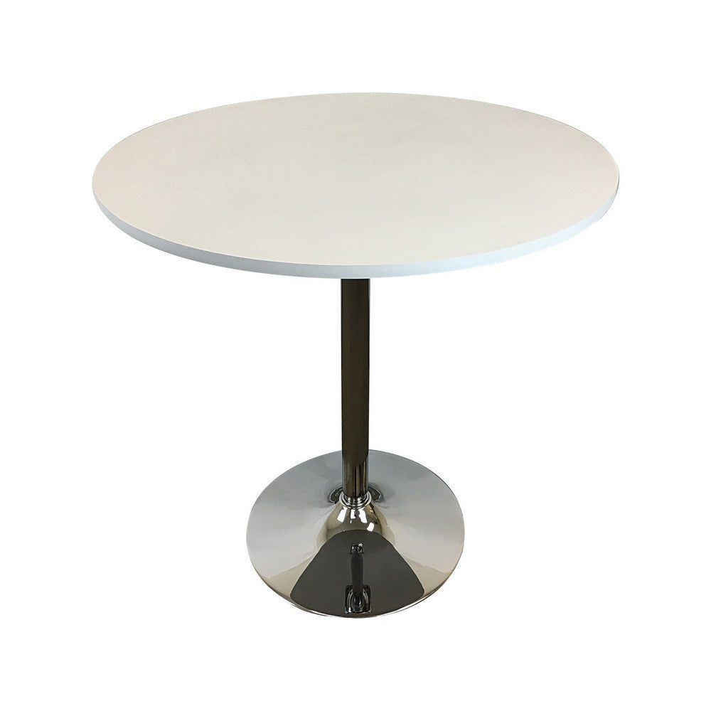 Mari 36 Inch Counter Height Table, White Round Top and Stainless Steel Base By Casagear Home