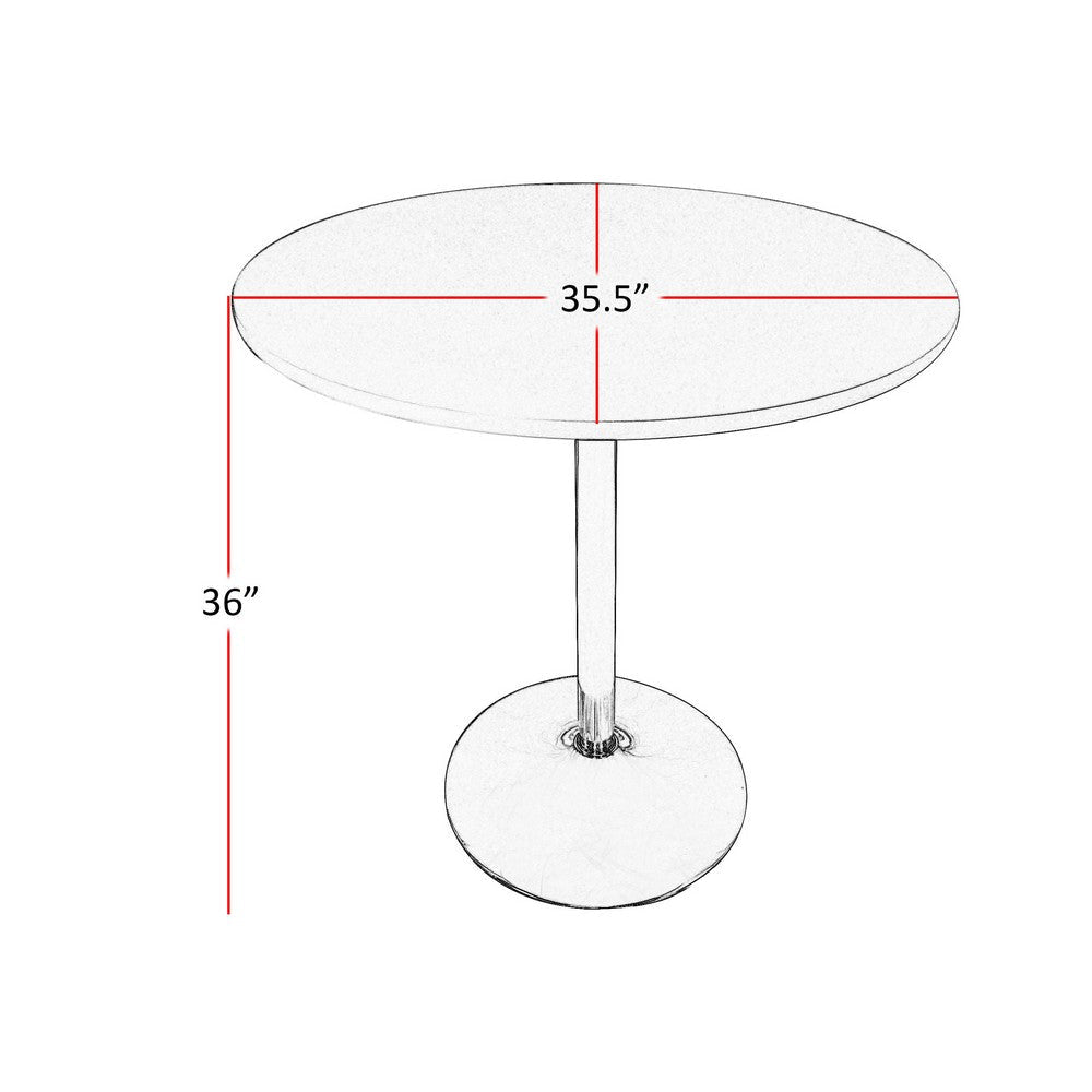 Mari 36 Inch Counter Height Table, White Round Top and Stainless Steel Base By Casagear Home