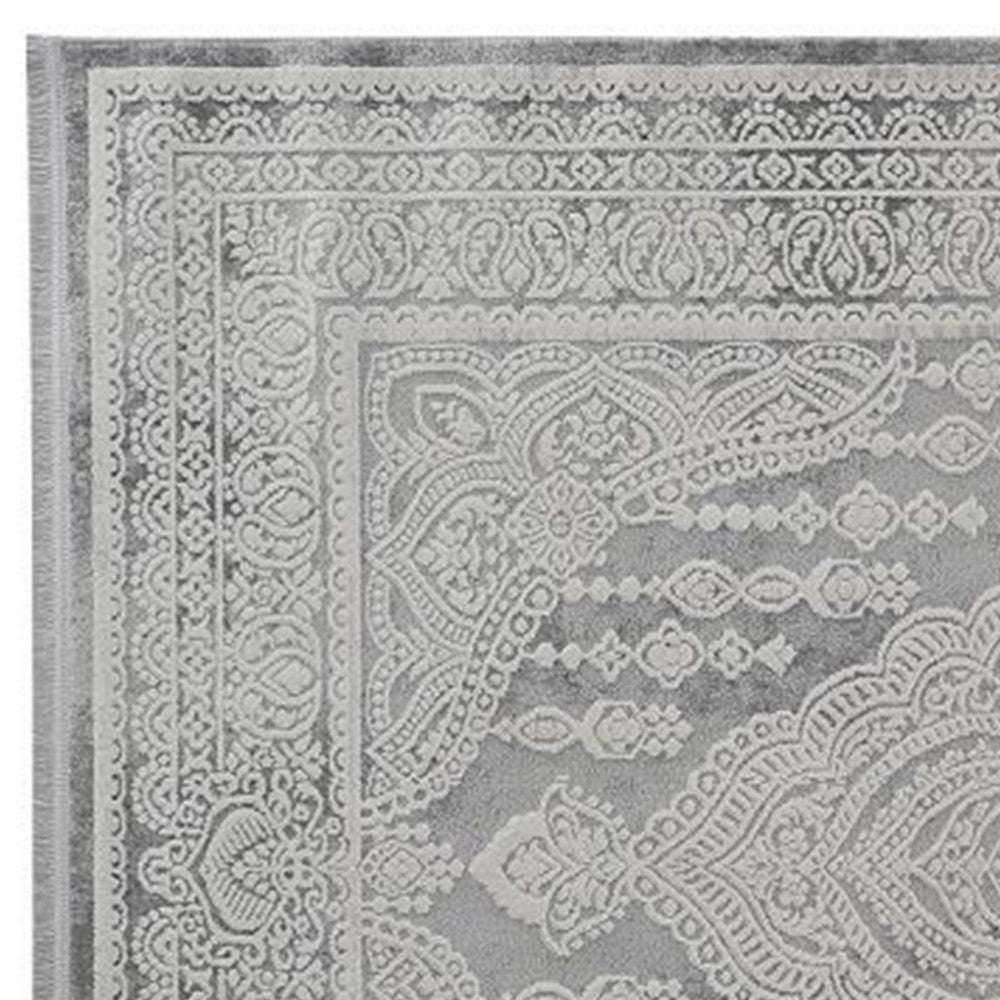 Trix 8 x 10 Large Area Rug, Mandala Pattern, Rectangular, Gray Cotton Fiber By Casagear Home