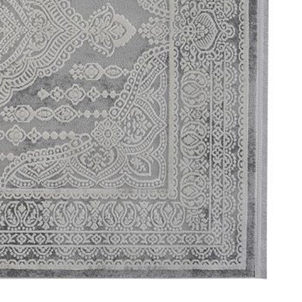 Trix 8 x 10 Large Area Rug, Mandala Pattern, Rectangular, Gray Cotton Fiber By Casagear Home