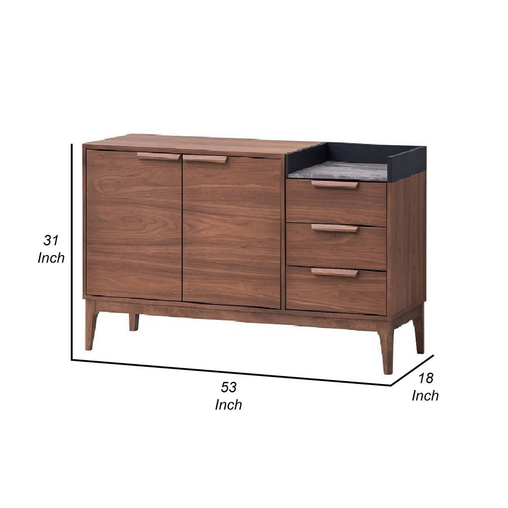 Evis 53 Inch Sideboard Server Console, 2 Cabinets, Stone Top, Walnut Brown By Casagear Home