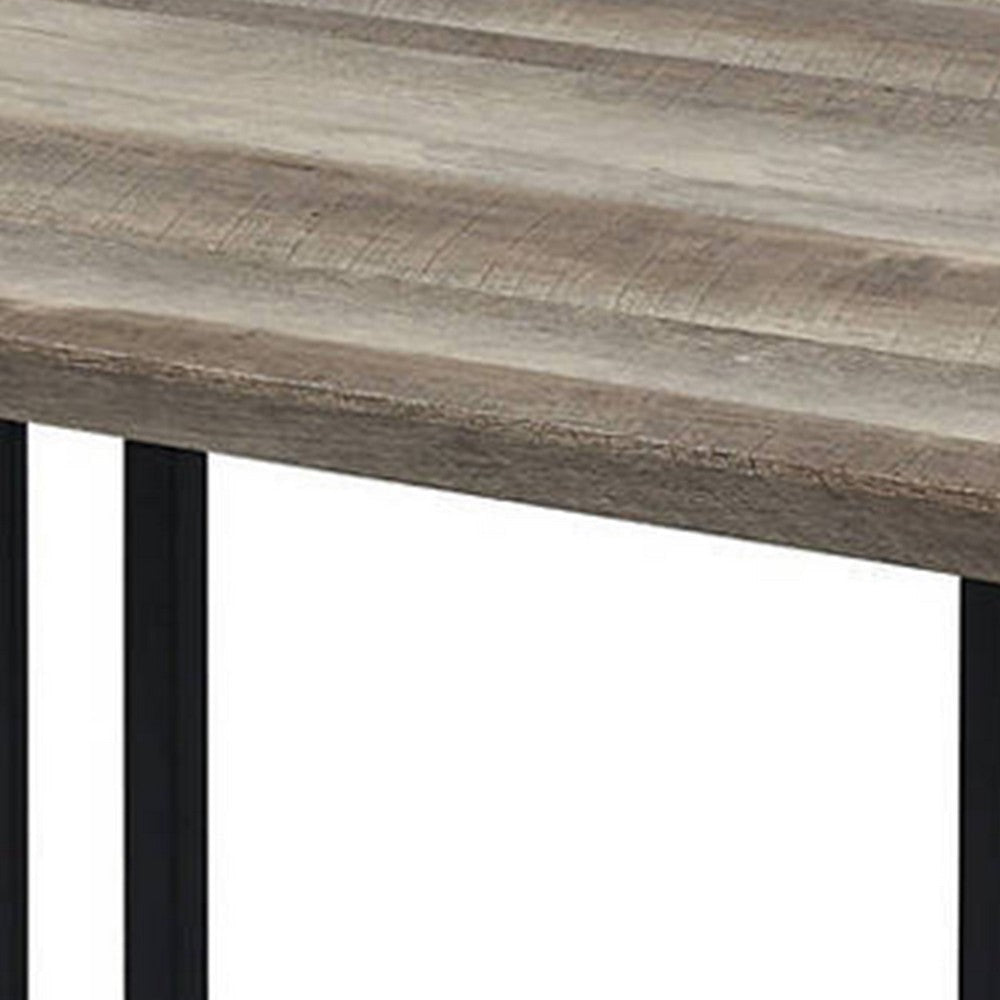 Nori 47 Inch Coffee Table, Distressed Brown Top, Black Metal Slatted Base By Casagear Home