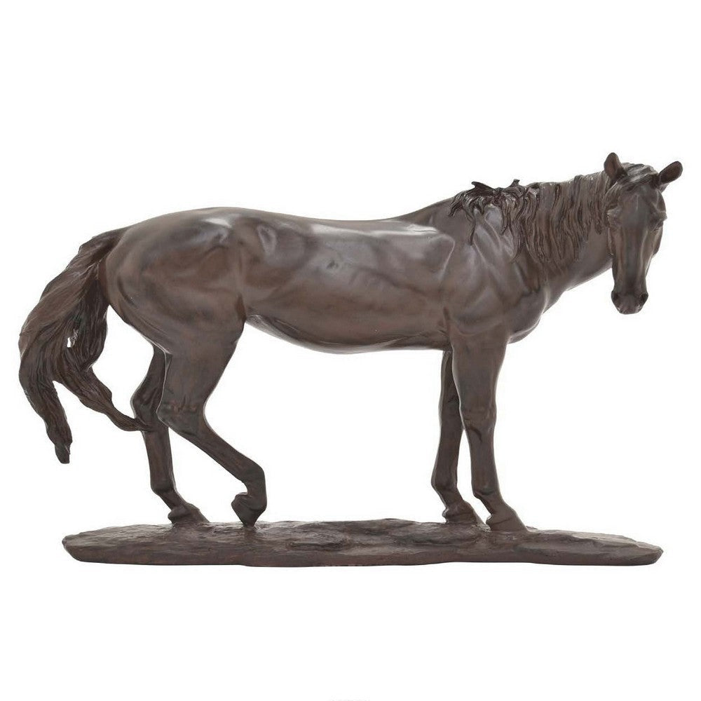 Refi 14 Inch Horse Statuette Figurine, Modern Style Sculpture, Brown Resin By Casagear Home