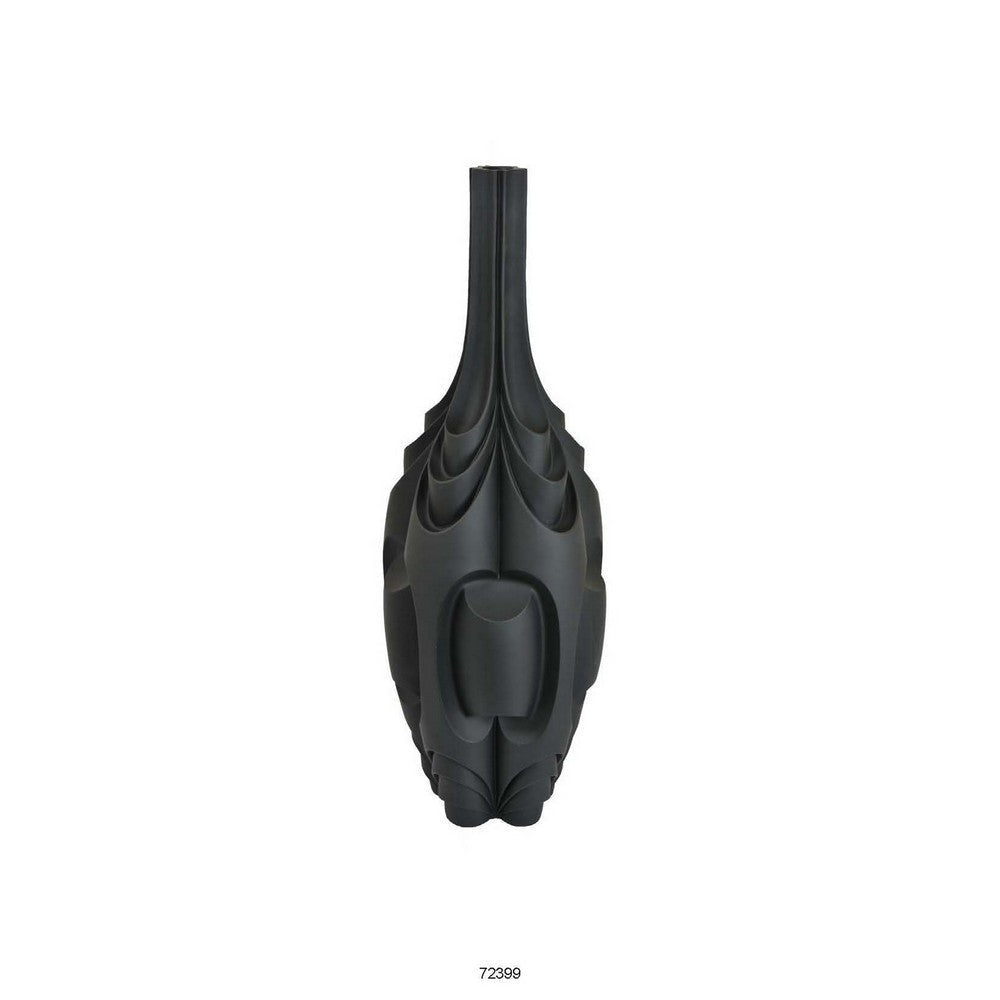 Helly 28 Inch Decorative Vase, Intricate Inset Details, Modern Black Resin By Casagear Home