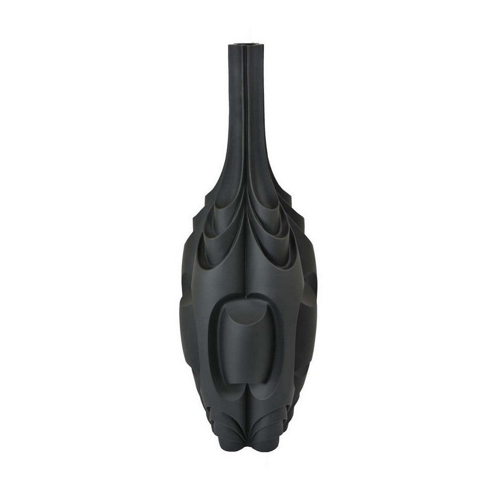 Helly 28 Inch Decorative Vase, Intricate Inset Details, Modern Black Resin By Casagear Home