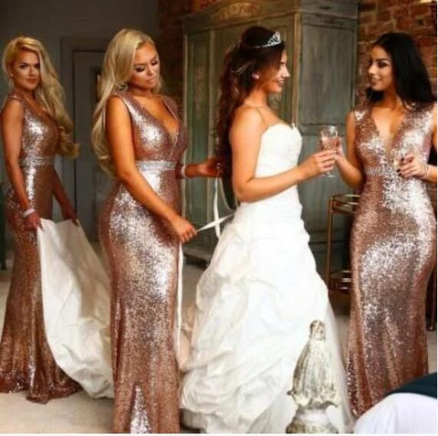 V neck mermaid bridesmaid dresses