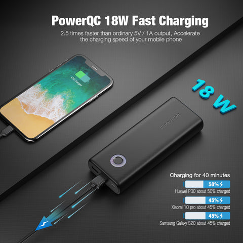 POWERADD EnergyCell II 10000mAh Batterie Externe 18W PD Ultra Mini avec Port Entrée et Sortie USB C Power Delivery Charge Rapide pour iPhone Huawei Samsung Wiko-Noir 