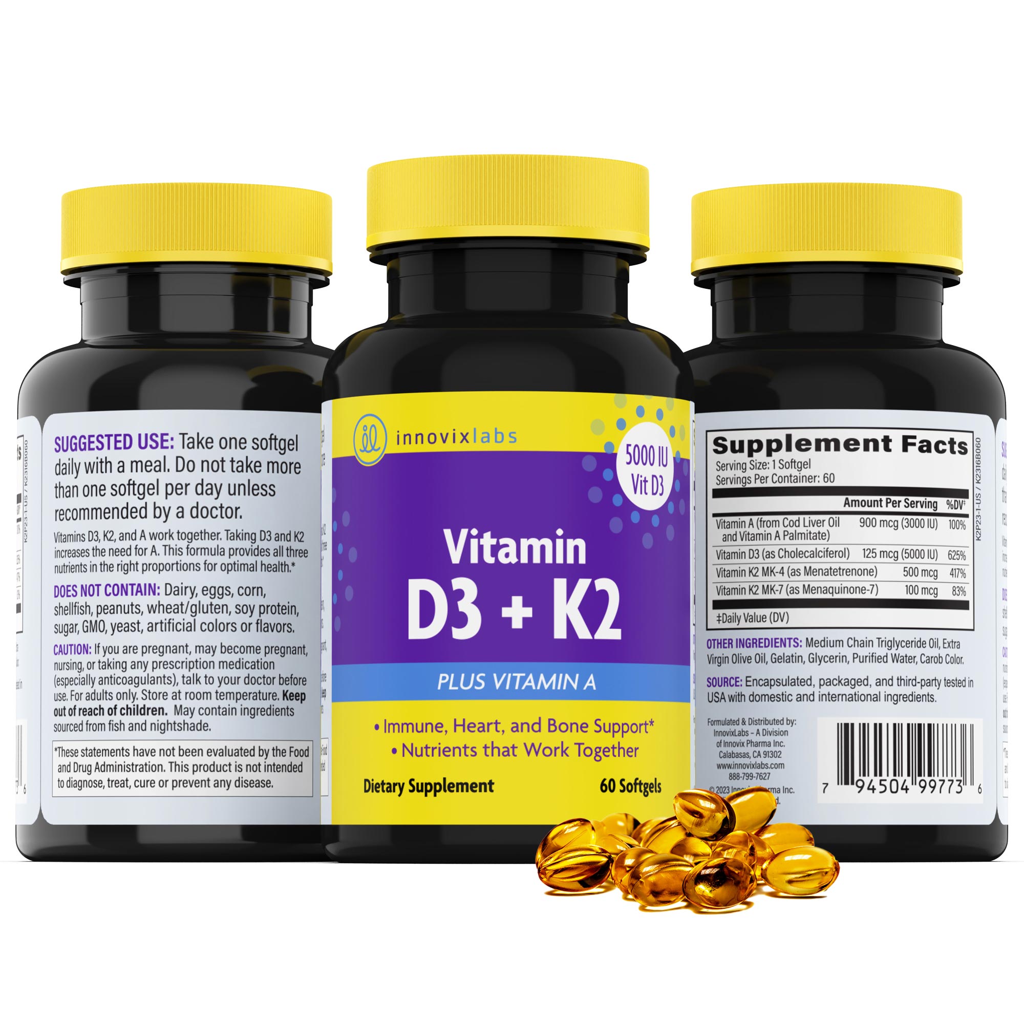 InnovixLabs Vitamin D3 + K2 (with Vitamin A)