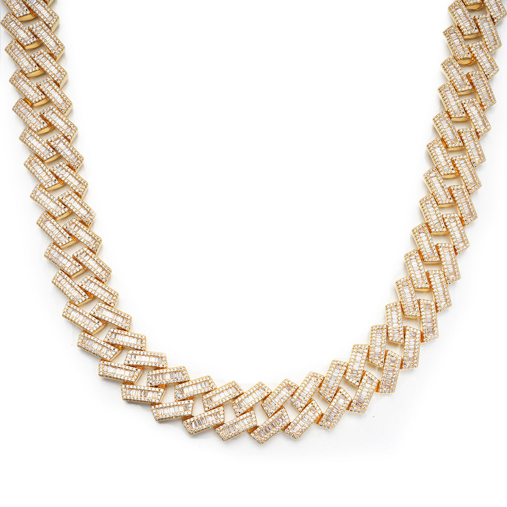 17mm Baguette Diamond Cuban Link Chain in Gold