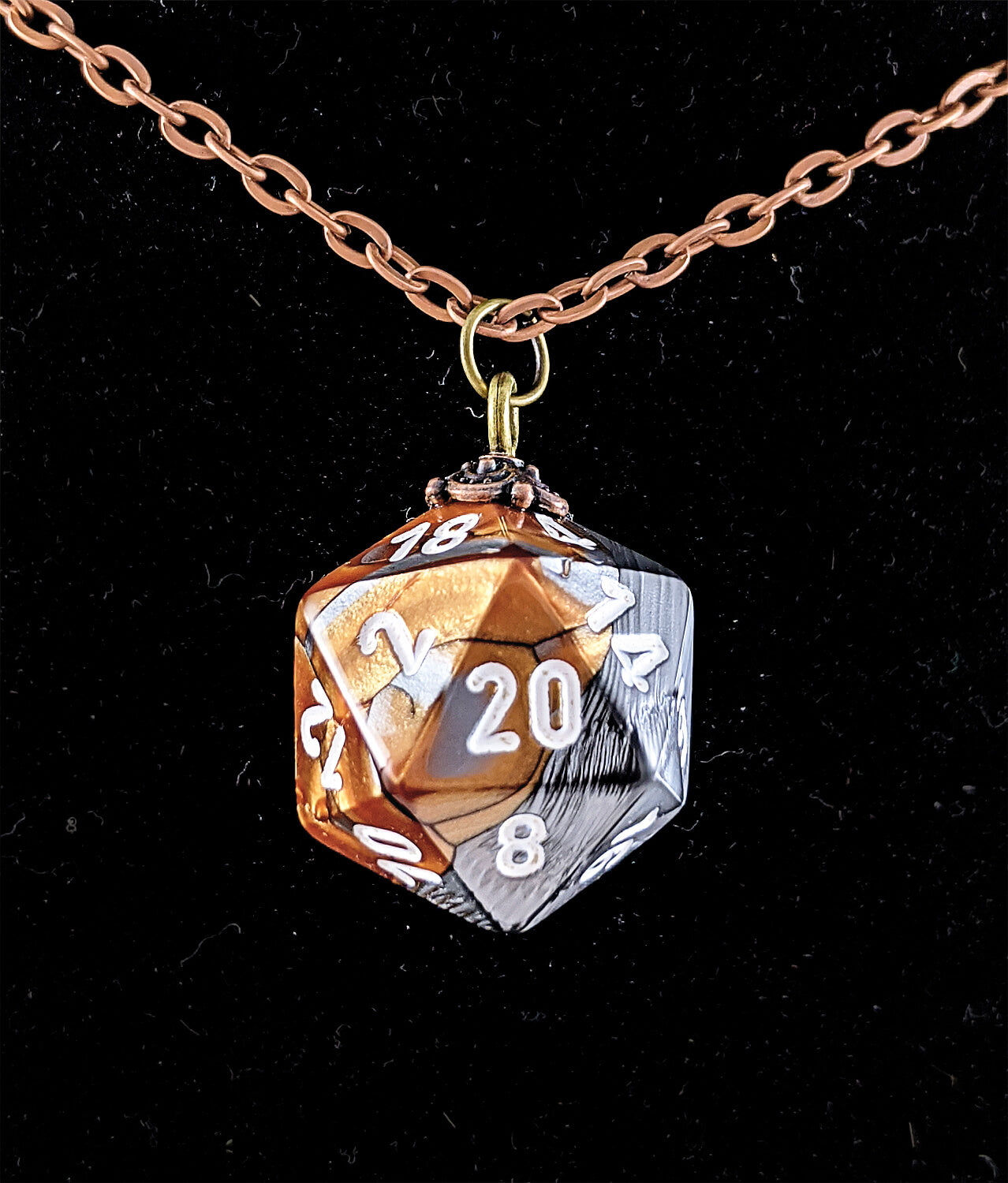 D20 Necklace With Antique Copper Hue Chain (Gemini Copper Steel D20)