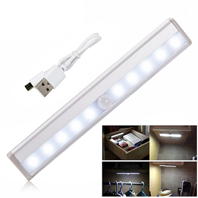 Wireless 10 LED USB Rechargeable Motion Sensor Light - Cool or Warm White
