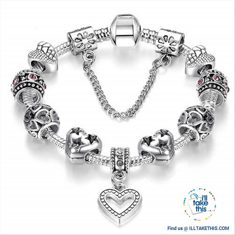 Tibetan Silver Plated Love Heart, Flowers or Mixed Charm Bracelets