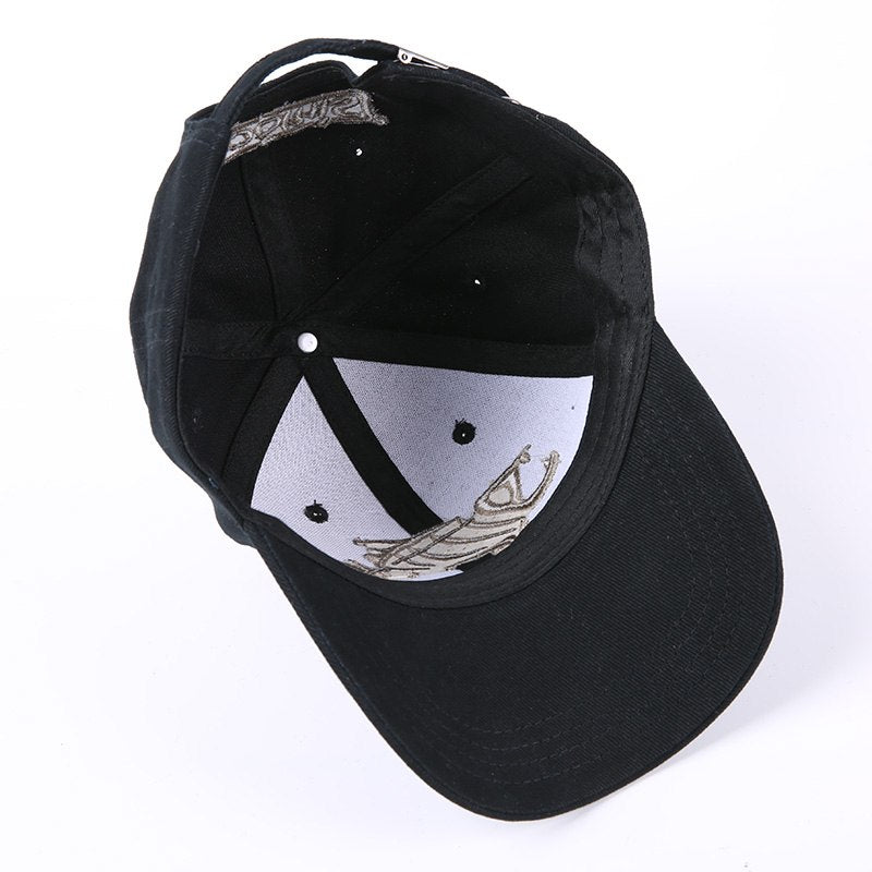 Pure Cotton Fish Bones Embroidered Baseball Fishing Caps, Black-White or Navy-Gold