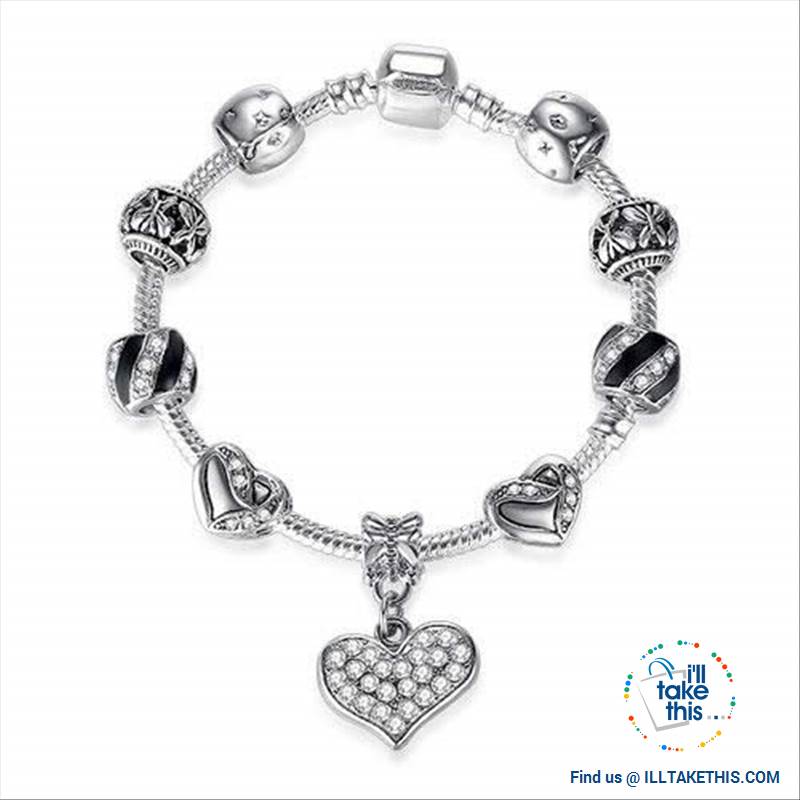 Tibetan Silver Plated Love Heart, Flowers or Mixed Charm Bracelets