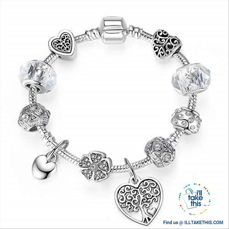 Tibetan Silver Plated Love Heart, Flowers or Mixed Charm Bracelets