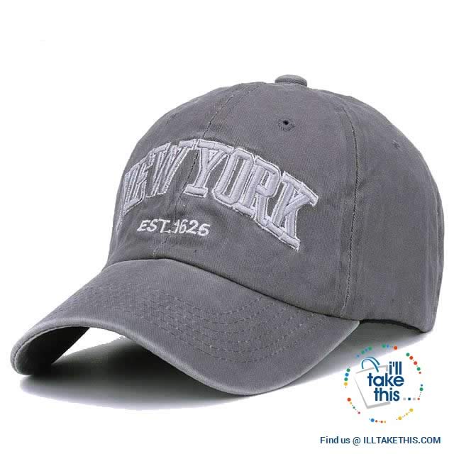 New York embroidery Sand washed 100% cotton baseball caps, Unisex design Caps - 6 Colors