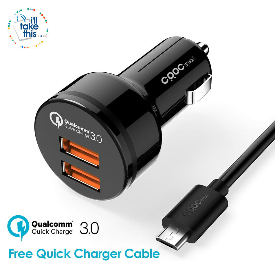 In-Car Charger Quick Charge 3.0 Dual QC 3.0 USB Car Phone Charger Suite most iPhone, iPad, Android