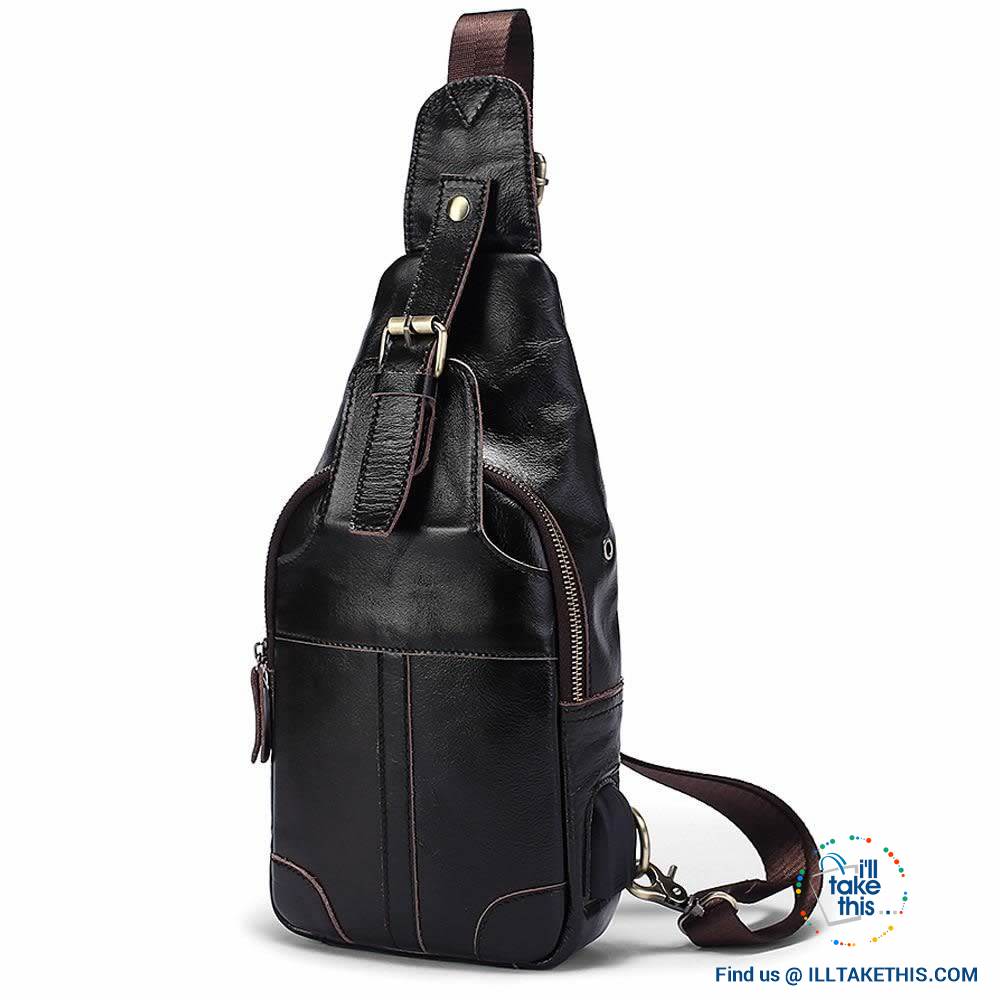 EASY Sling Shoulder All Leather Back Pack with USB Charging