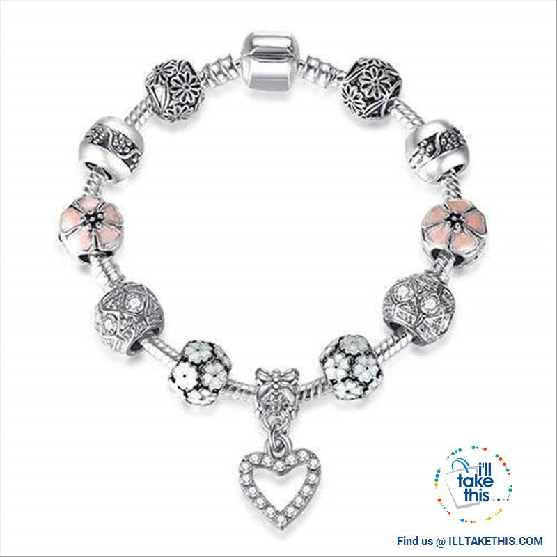 Tibetan Silver Plated Love Heart, Flowers or Mixed Charm Bracelets