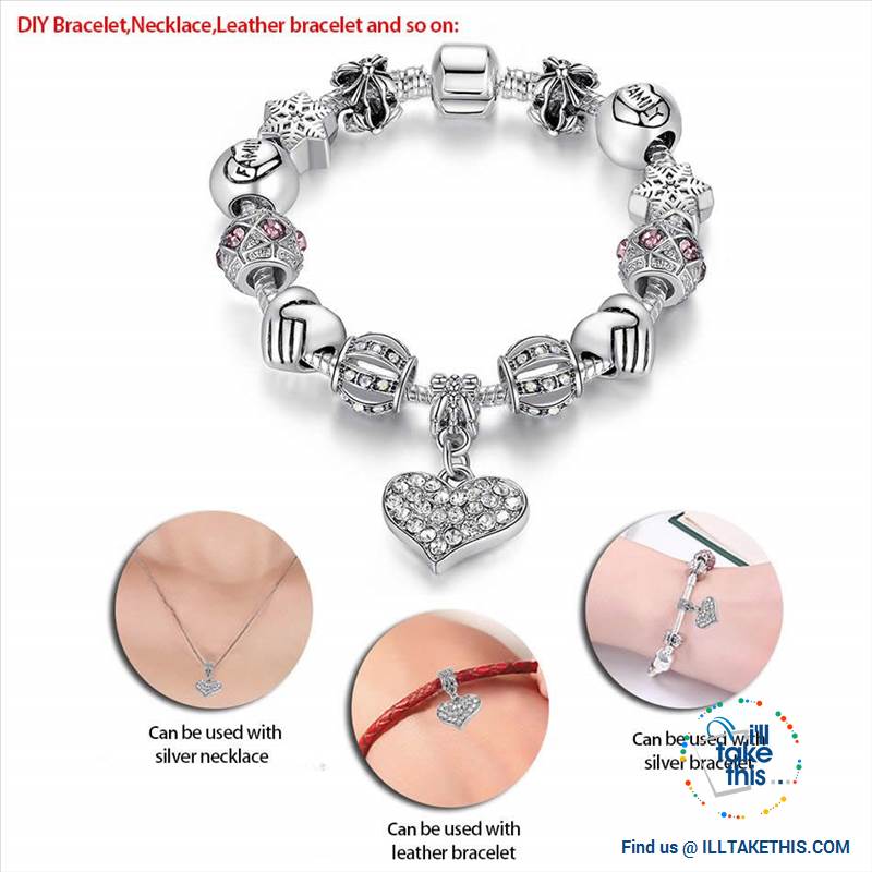 Tibetan Silver Plated Love Heart, Flowers or Mixed Charm Bracelets