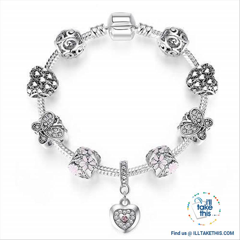 Tibetan Silver Plated Love Heart, Flowers or Mixed Charm Bracelets