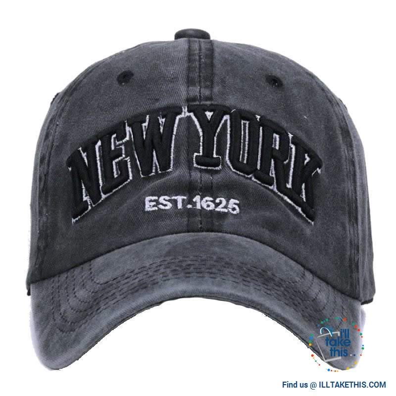 New York embroidery Sand washed 100% cotton baseball caps, Unisex design Caps - 6 Colors