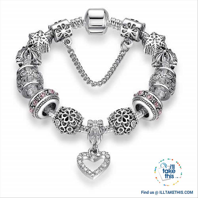 Tibetan Silver Plated Love Heart, Flowers or Mixed Charm Bracelets