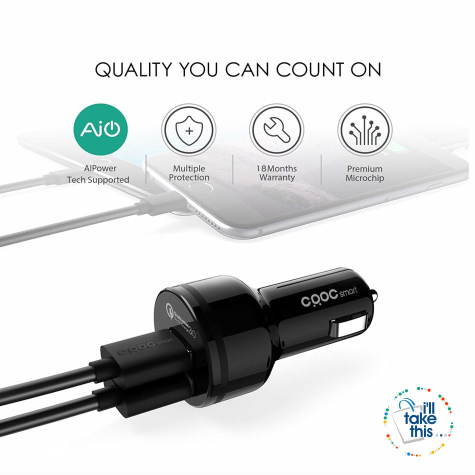 In-Car Charger Quick Charge 3.0 Dual QC 3.0 USB Car Phone Charger Suite most iPhone, iPad, Android