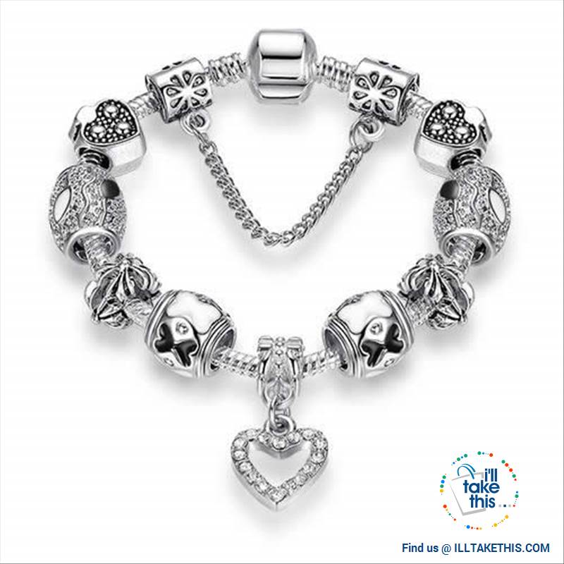 Tibetan Silver Plated Love Heart, Flowers or Mixed Charm Bracelets