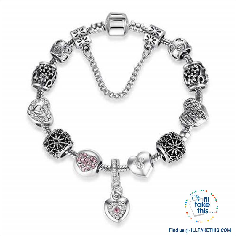 Tibetan Silver Plated Love Heart, Flowers or Mixed Charm Bracelets