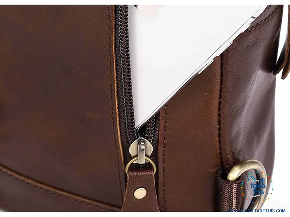 EASY Sling Shoulder All Leather Back Pack with USB Charging