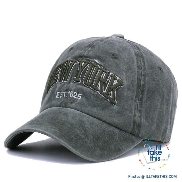 New York embroidery Sand washed 100% cotton baseball caps, Unisex design Caps - 6 Colors