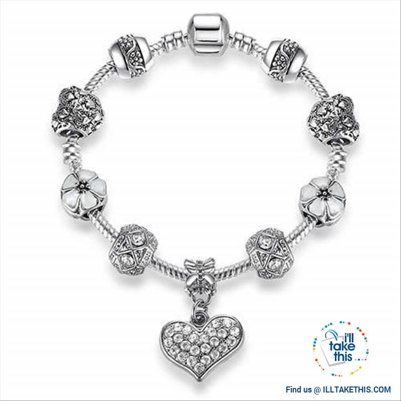 Tibetan Silver Plated Love Heart, Flowers or Mixed Charm Bracelets