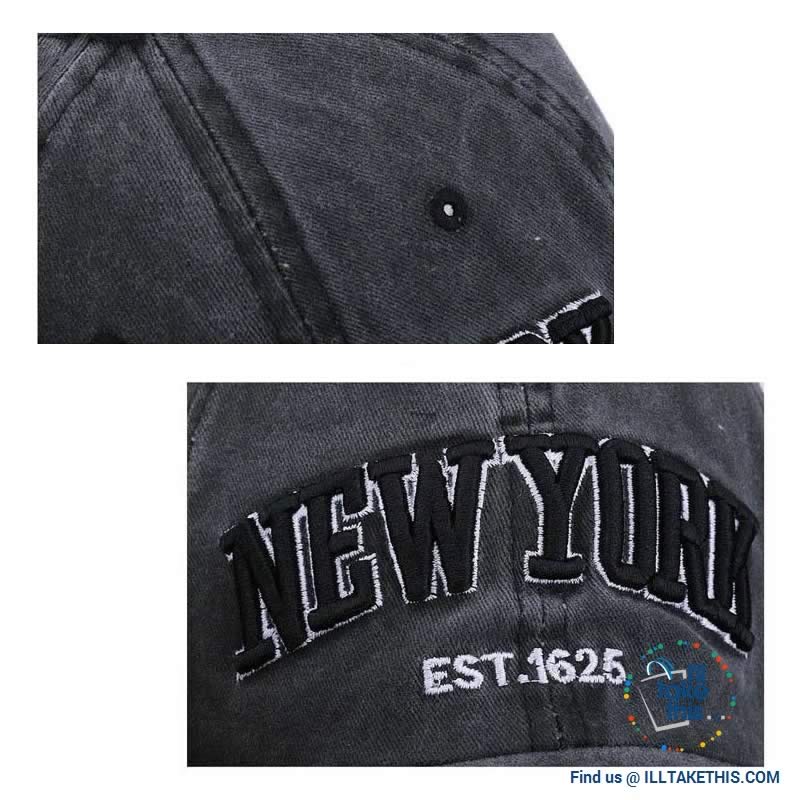 New York embroidery Sand washed 100% cotton baseball caps, Unisex design Caps - 6 Colors